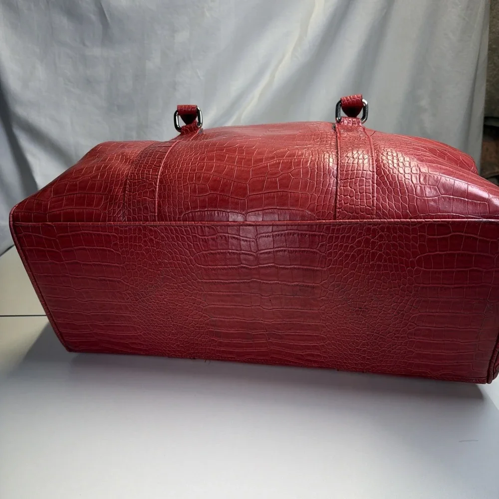 Vintage 90s Bath & Body Works Red Faux Alligator Leather Tote Travel Bag Y2K